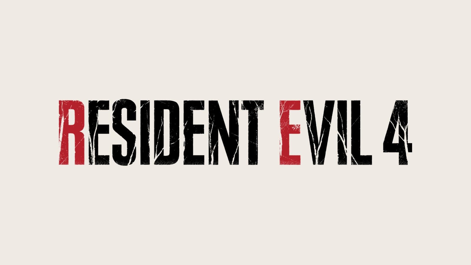 Logotipo de Resident Evil 4, com as letras R e E em vermelho sobre fundo claro