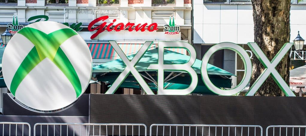 Large Xbox logo sign on a square in Cologne, Germany, during Gamescom 2013