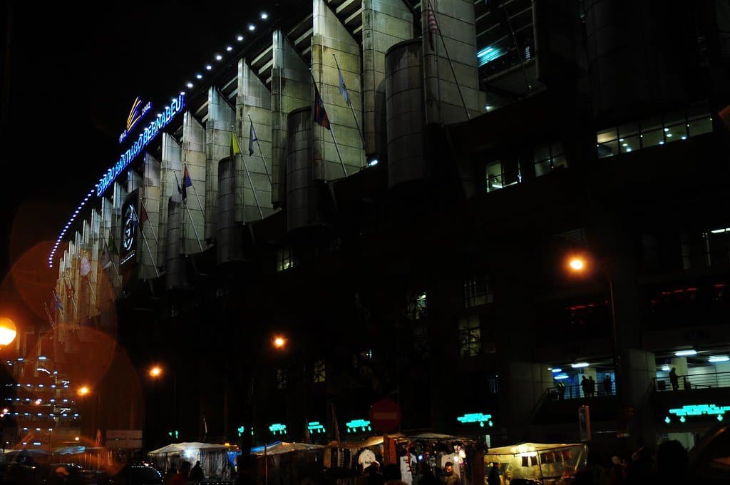 The Santiago Bernabéu stadium in Madrid lit up at night, in an archive photo taken before its renovation